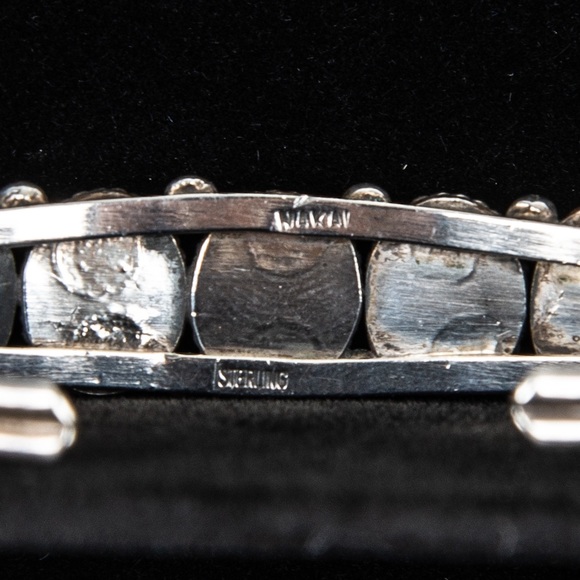 VTG Navajo Nakai Signed Stealing Silver Abalone Green Resin Cuff Bracelet - Picture 2 of 13